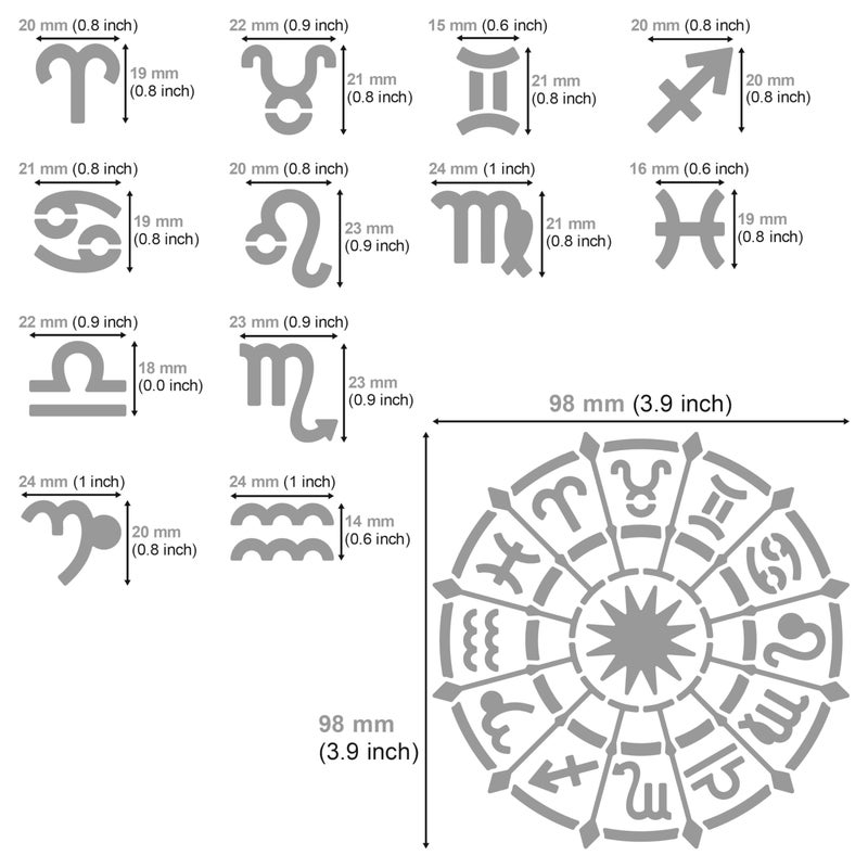 Aleks Melnyk No.29a Metal Journal Stencil, Zodiac Circle Symbol, Stainless Steel Stencil 1 PCS, Template for Wood Burning, Pyrography, Engraving, Astrology, Horoscope Wheel Chart, Bullet Journaling - Image 3